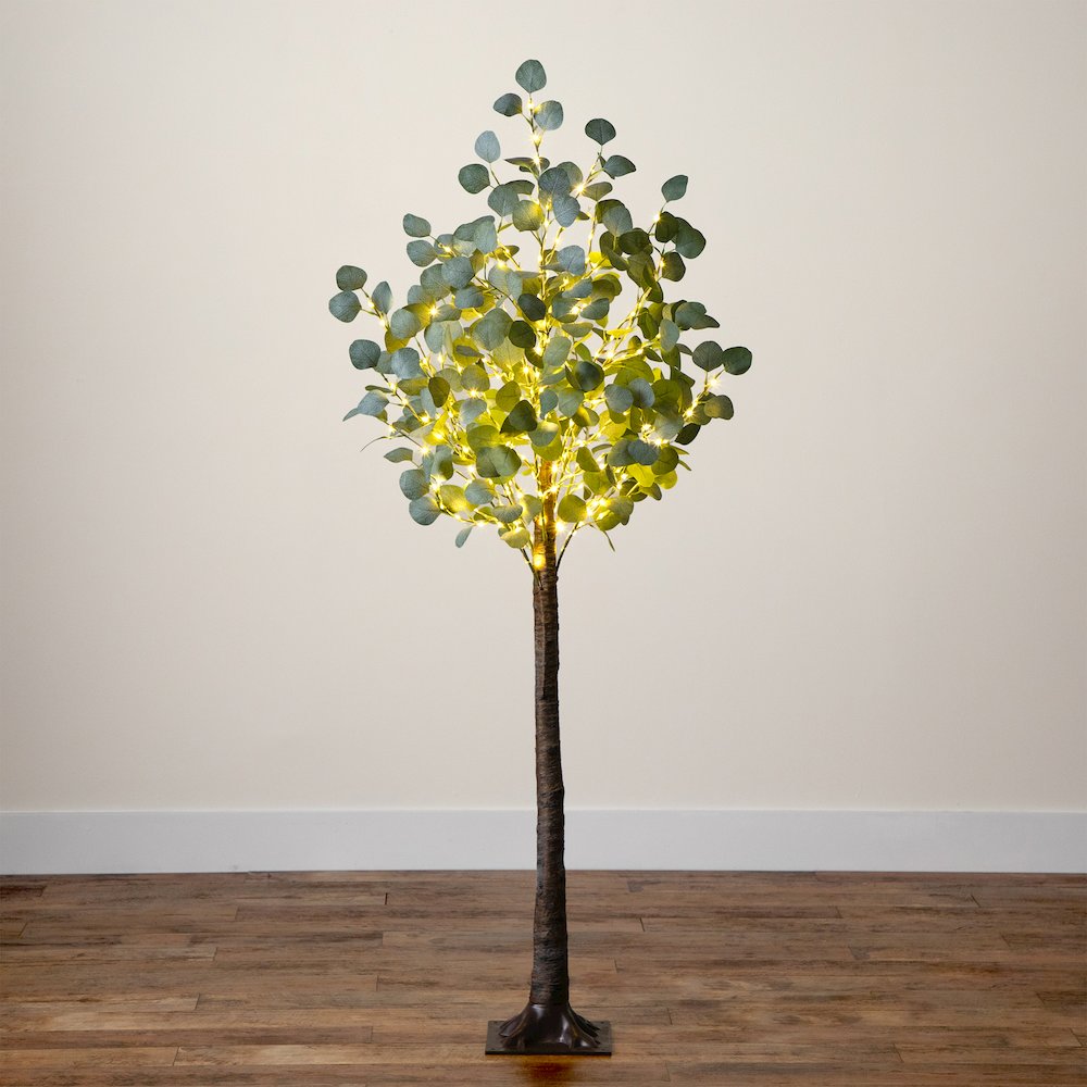 5ft. Lighted Artificial Eucalyptus Tree with 300 Warm White LED Lights. Picture 4