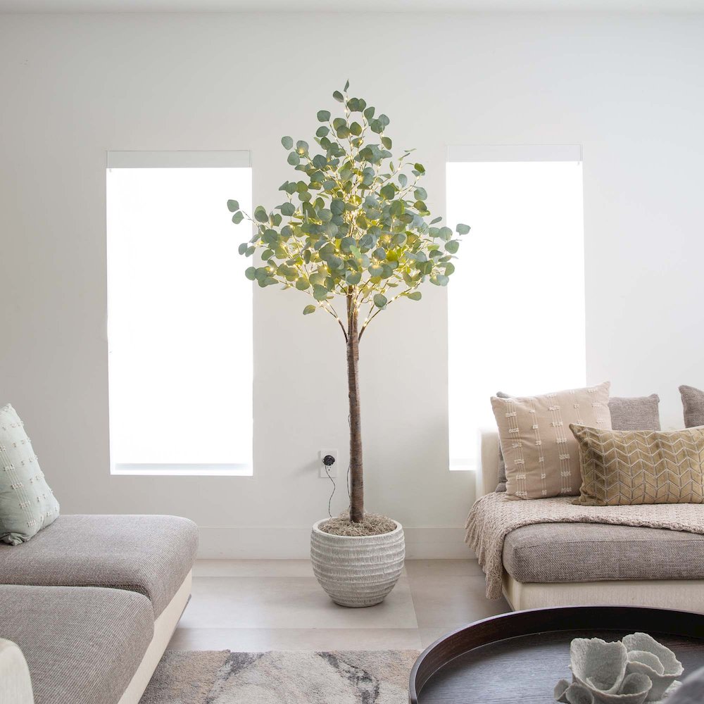 6ft. Lighted Artificial Eucalyptus Tree with 420 Warm White LED Lights. Picture 7
