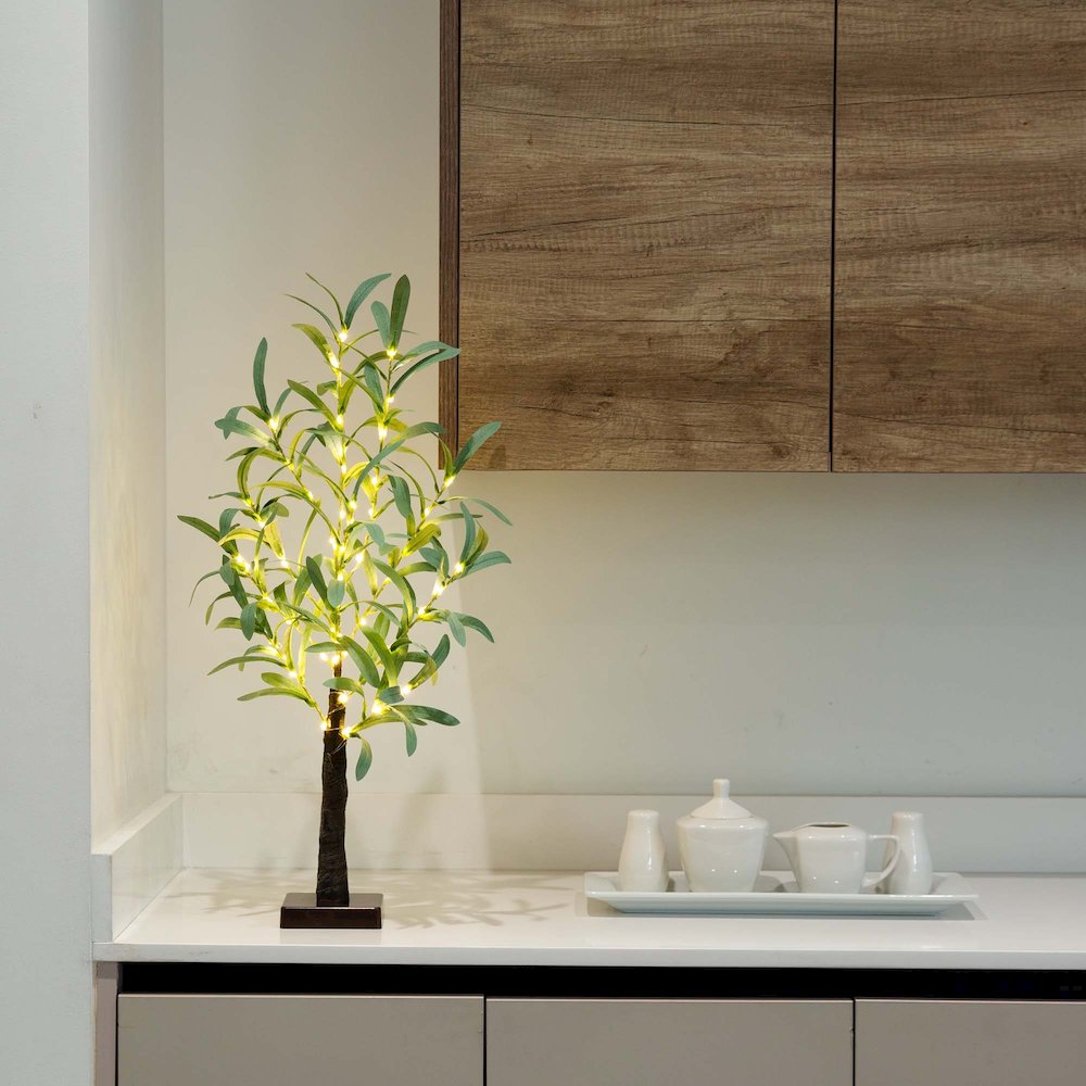 2ft. Lighted Artificial Olive Tree with 60 Warm White LED Lights. Picture 4