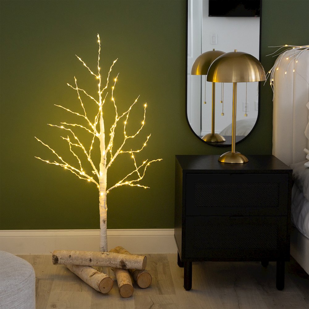 4ft. Pre-Lit Artificial White Birch Tree with 180 Warm White LED Lights. Picture 4