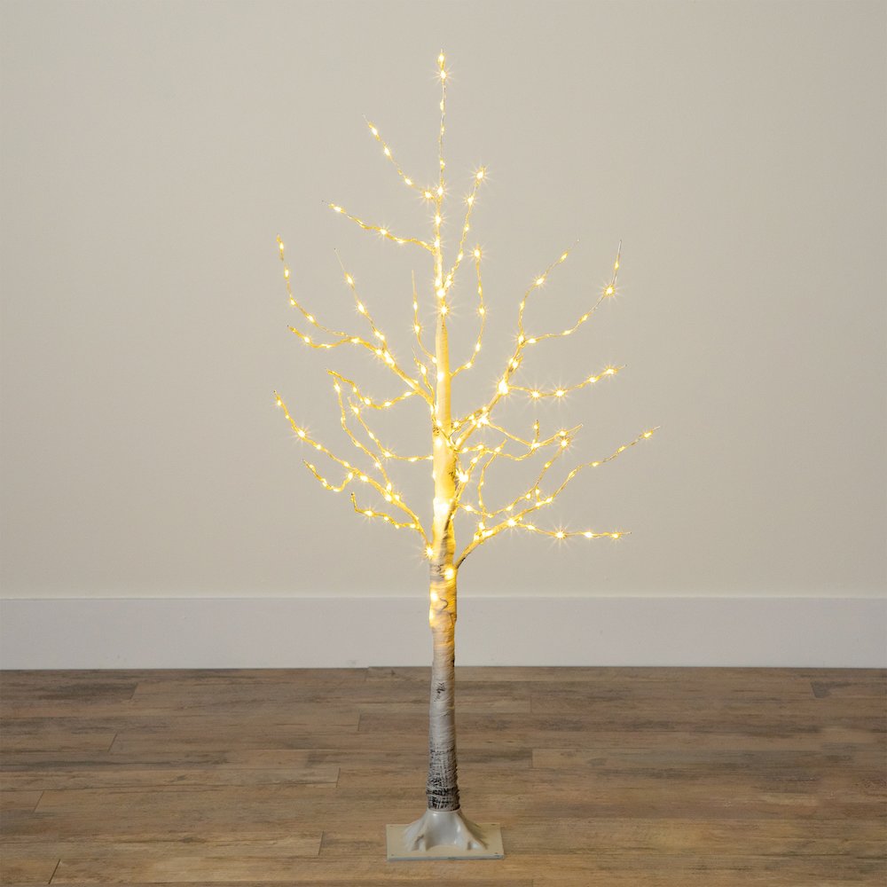 4ft. Pre-Lit Artificial White Birch Tree with 180 Warm White LED Lights. Picture 7
