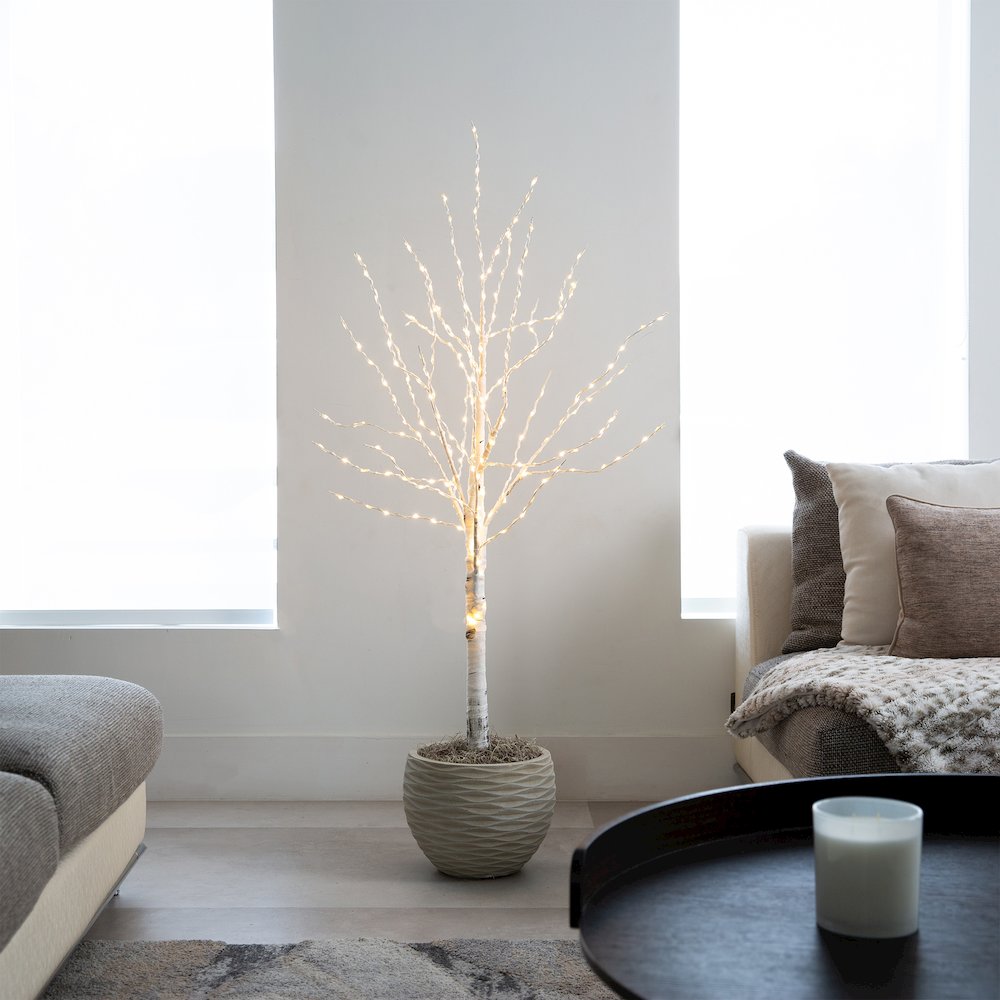 4ft. Pre-Lit Artificial White Birch Tree with 240 Color Changing LED Lights. Picture 4