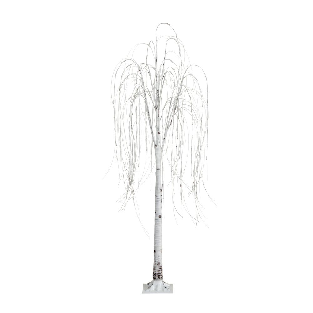 6ft. Pre-Lit Artificial White Weeping Willow Tree with 160 Warm White LED Lights. Picture 1