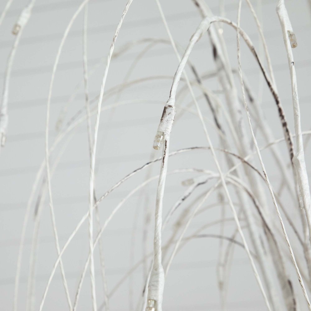 6ft. Pre-Lit Artificial White Weeping Willow Tree with 160 Warm White LED Lights. Picture 5
