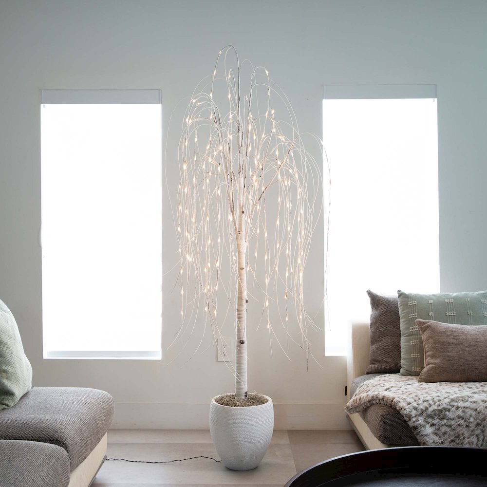 6ft. Pre-Lit Artificial White Weeping Willow Tree with 160 Warm White LED Lights. Picture 8
