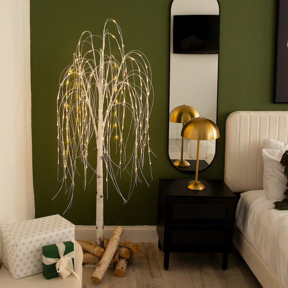 6ft. Pre-Lit Artificial White Weeping Willow Tree with 160 Warm White LED Lights. Picture 12