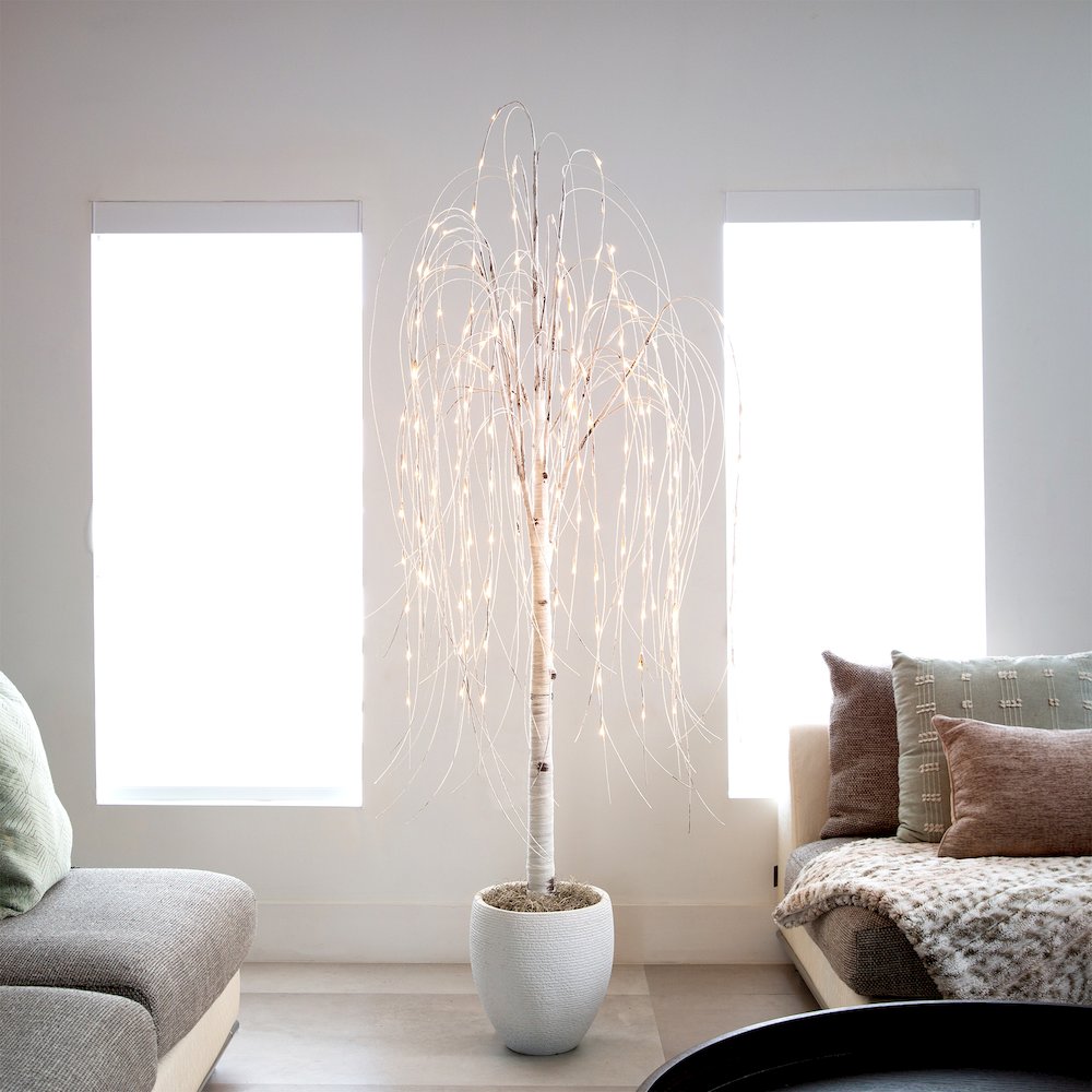 6ft. Pre-Lit Artificial White Weeping Willow Tree with 160 Warm White LED Lights. Picture 14
