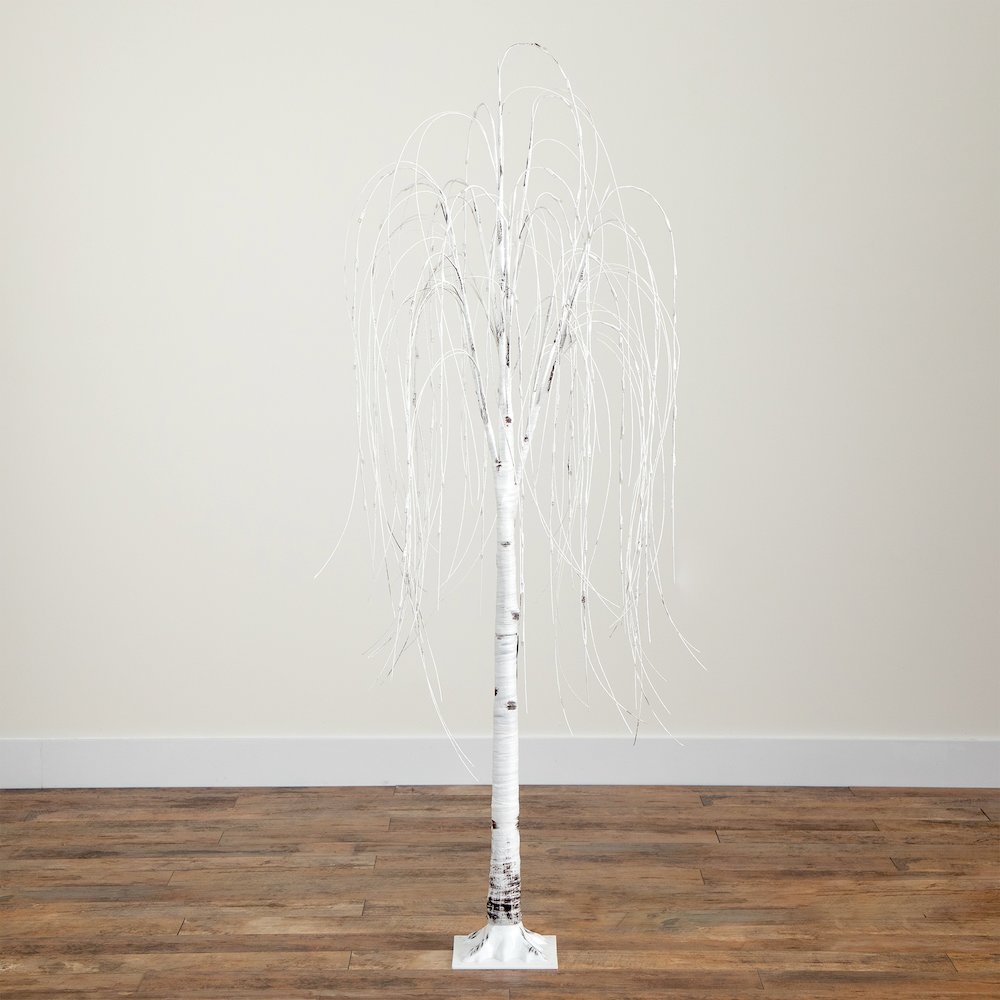 6ft. Pre-Lit Artificial White Weeping Willow Tree with 160 Warm White LED Lights. Picture 6