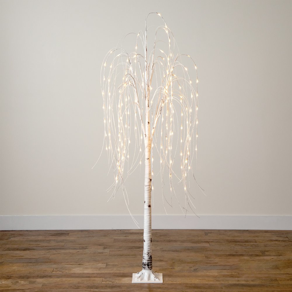 6ft. Pre-Lit Artificial White Weeping Willow Tree with 160 Warm White LED Lights. Picture 7
