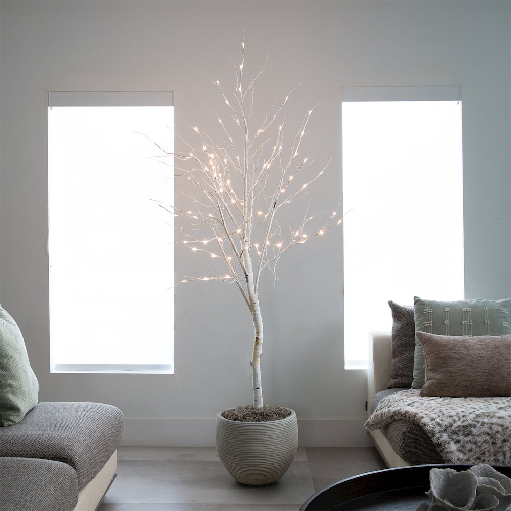 6ft. Pre-Lit Artificial White Birch Tree with 90 White LED Lights. Picture 6