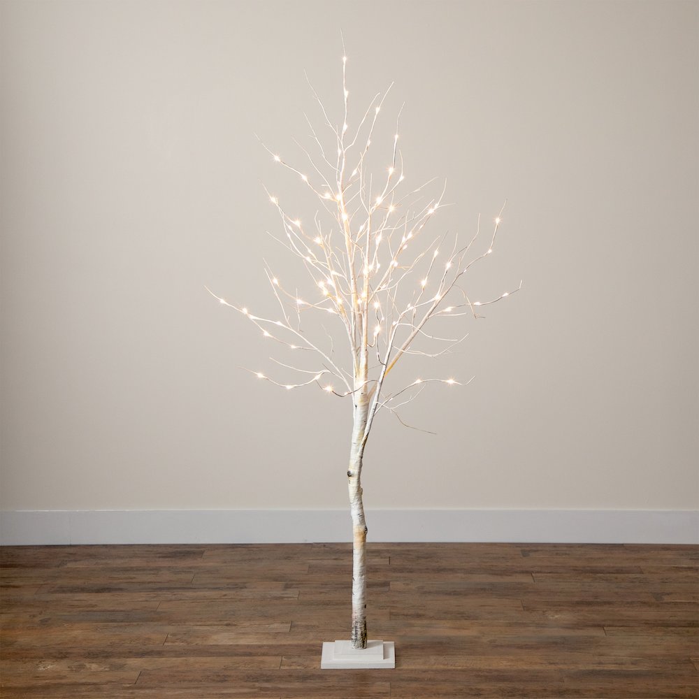 6ft. Pre-Lit Artificial White Birch Tree with 90 White LED Lights. Picture 5