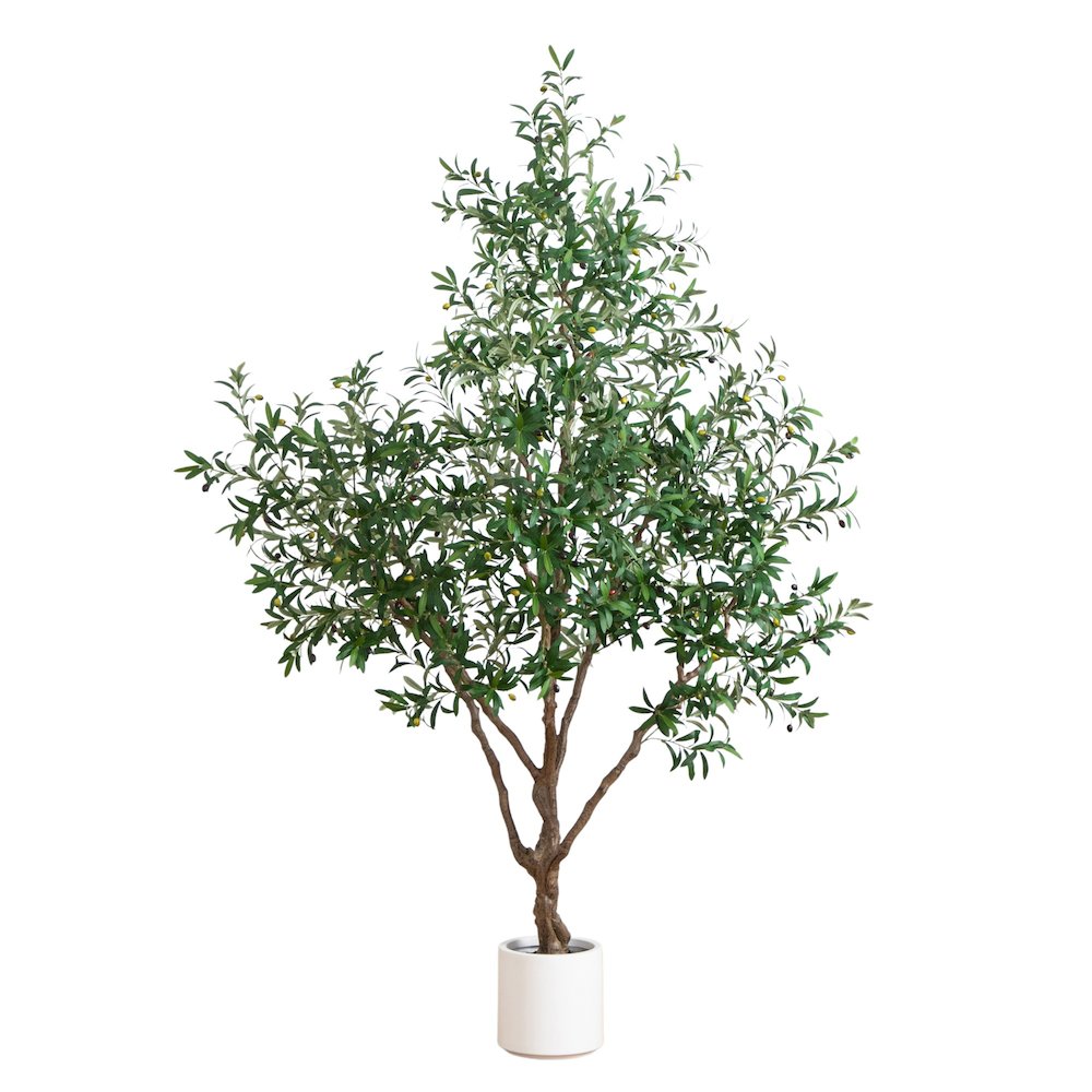 8ft. Artificial Grand Olive Tree in White Decorative Planter. Picture 9