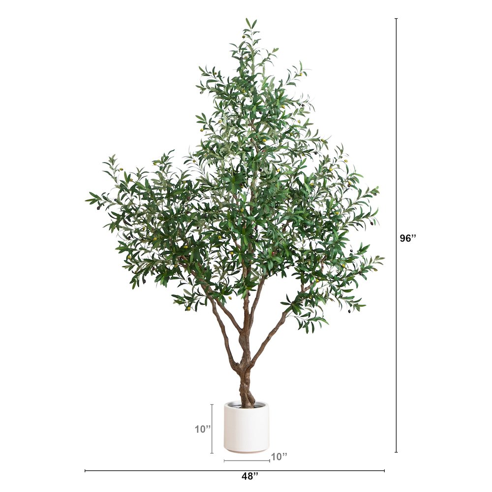 8ft. Artificial Grand Olive Tree in White Decorative Planter. Picture 1