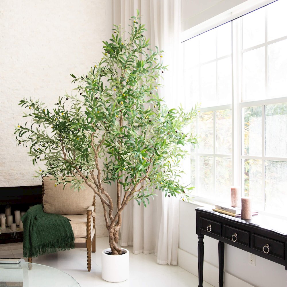 8ft. Artificial Grand Olive Tree in White Decorative Planter. Picture 8