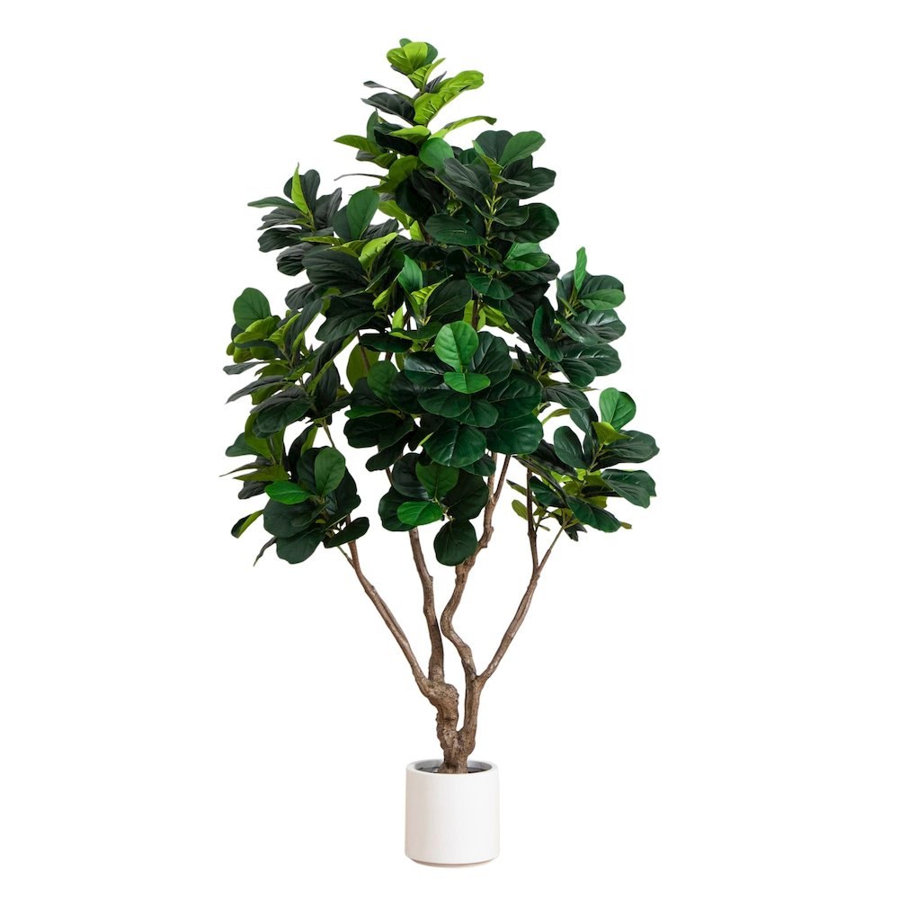 8ft. Artificial Grand Fiddle Leaf Tree in White Decorative Planter. Picture 5