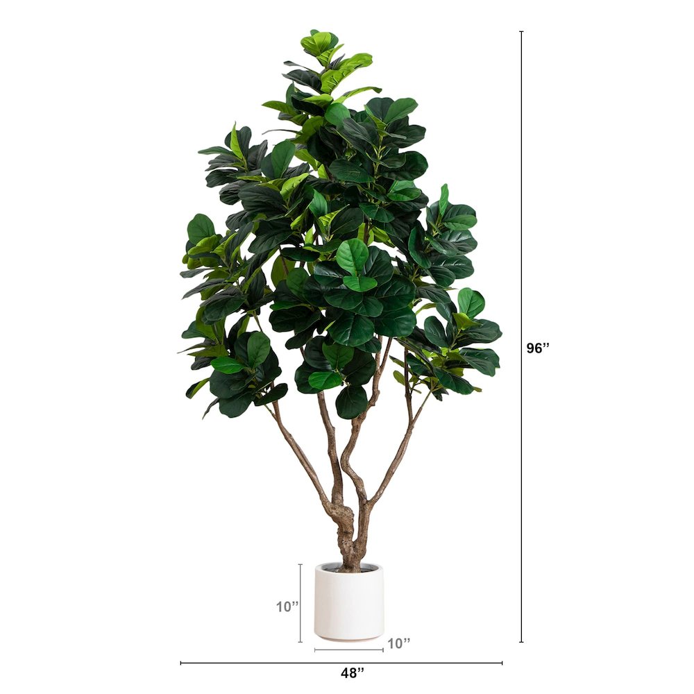 8ft. Artificial Grand Fiddle Leaf Tree in White Decorative Planter. Picture 1