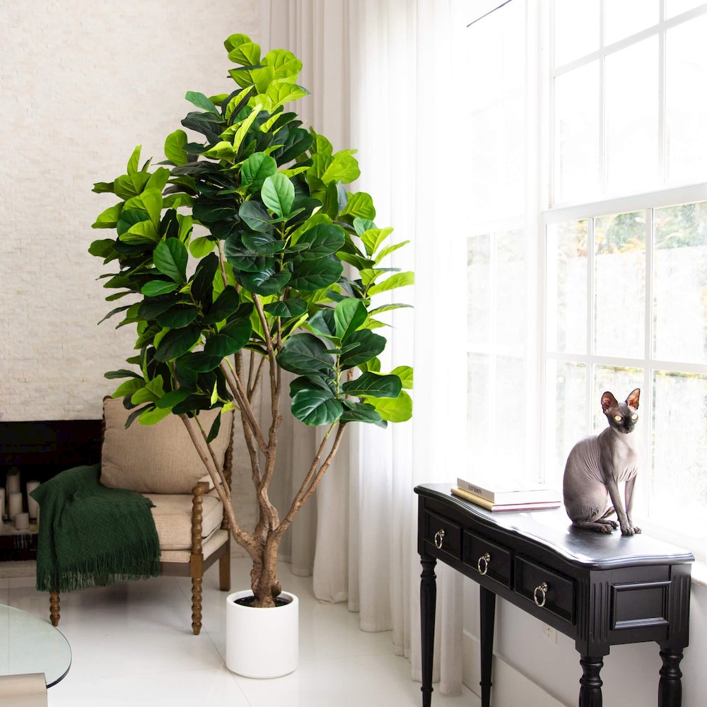 8ft. Artificial Grand Fiddle Leaf Tree in White Decorative Planter. Picture 4