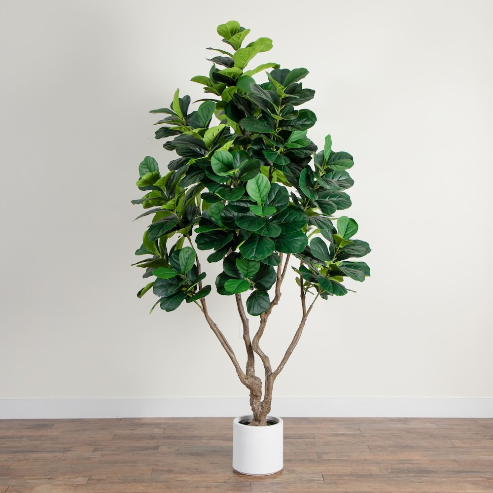 8ft. Artificial Grand Fiddle Leaf Tree in White Decorative Planter. Picture 3