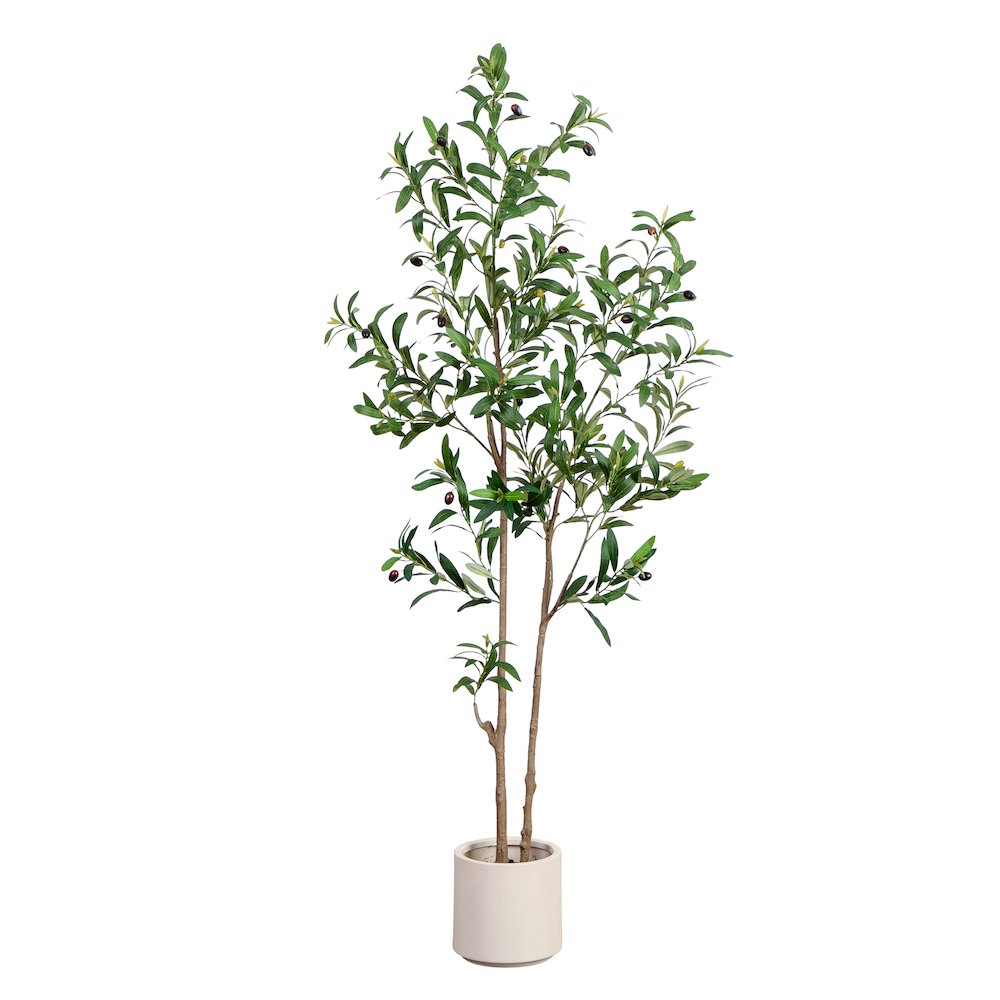 5ft. Artificial Minimalist Olive Tree in White Decorative Planter. Picture 1