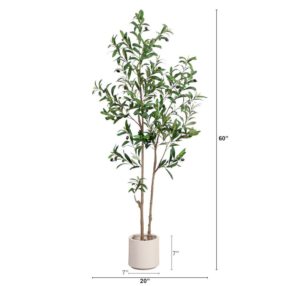 5ft. Artificial Minimalist Olive Tree in White Decorative Planter. Picture 2