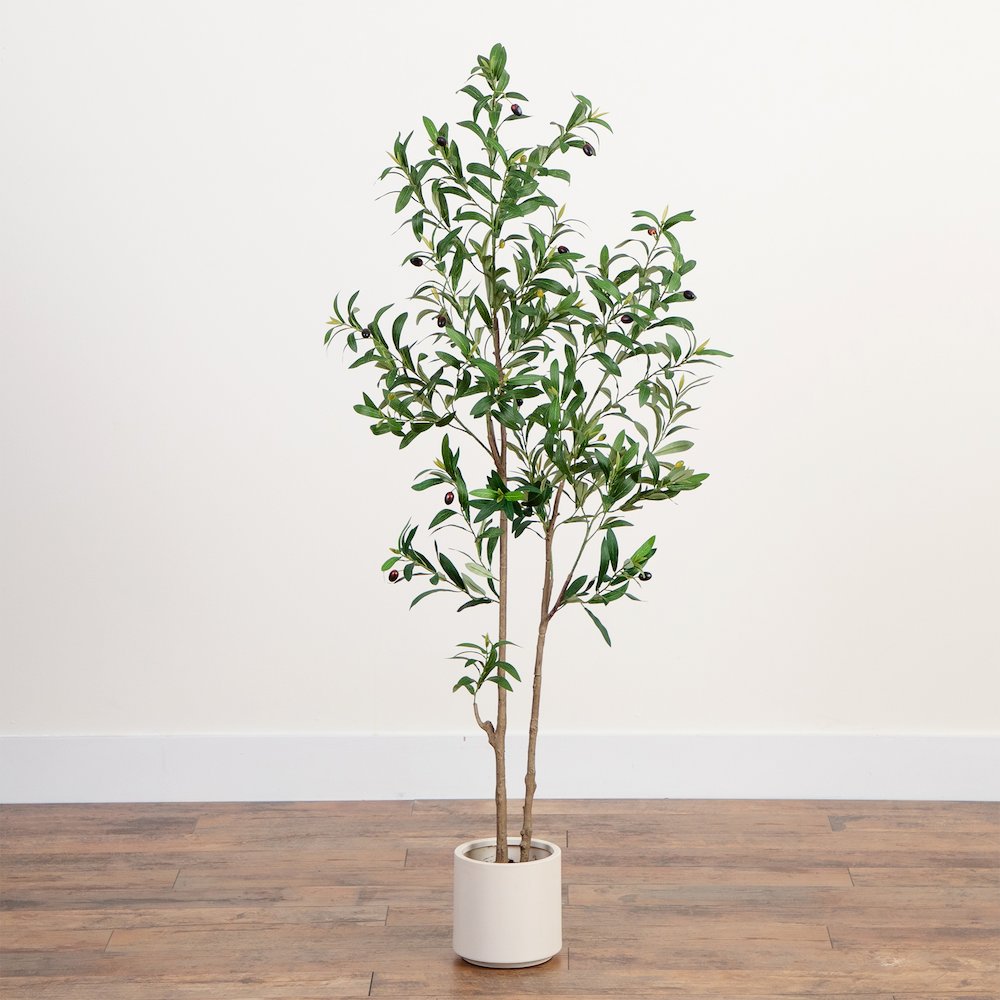 5ft. Artificial Minimalist Olive Tree in White Decorative Planter. Picture 10