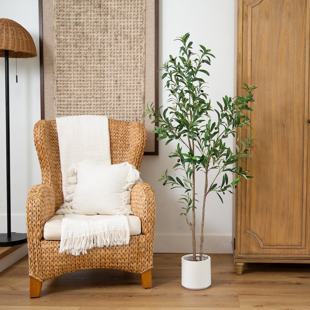 5ft. Artificial Minimalist Olive Tree in White Decorative Planter. Picture 9