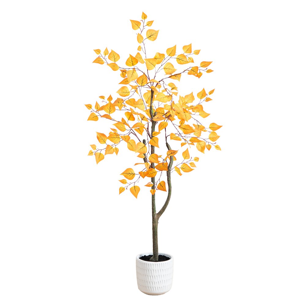 4ft. Autumn Birch Artificial Fall Tree in White Decorative Planter. Picture 1