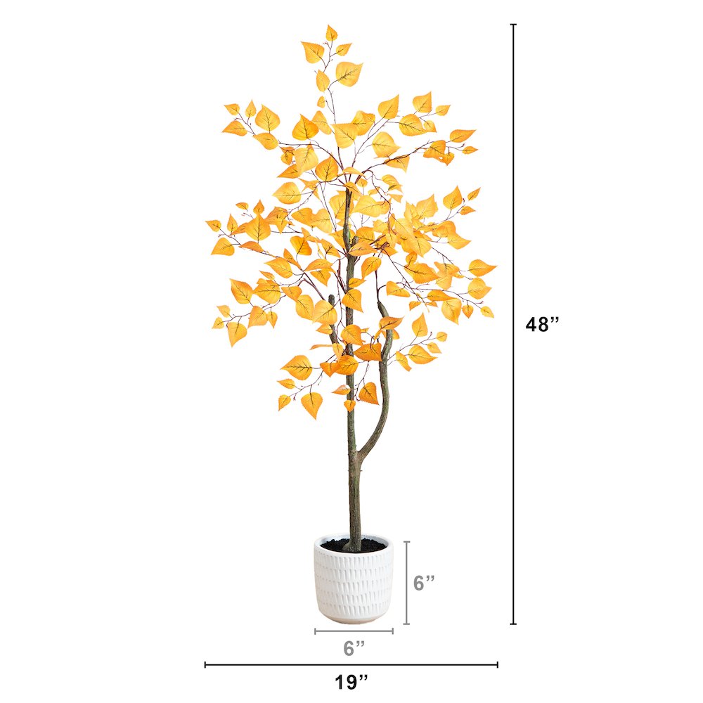 4ft. Autumn Birch Artificial Fall Tree in White Decorative Planter. Picture 2