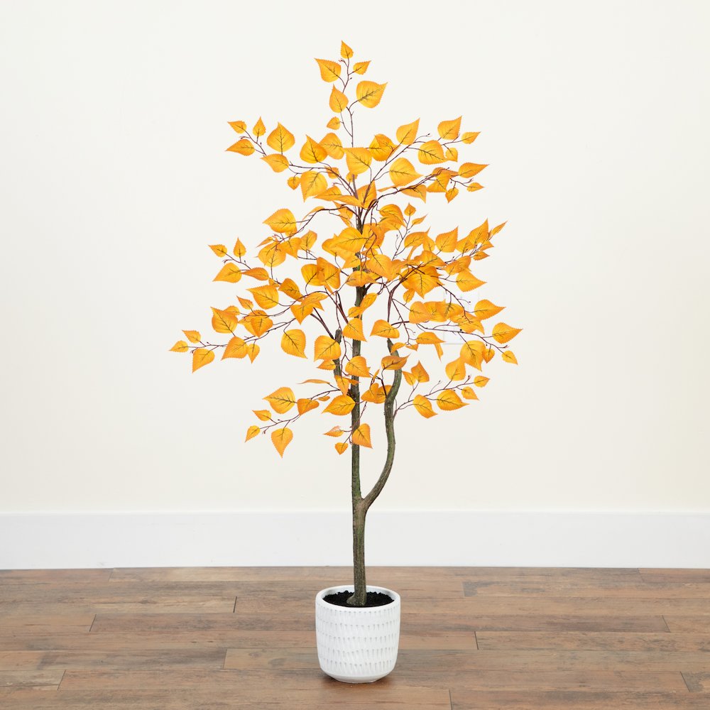4ft. Autumn Birch Artificial Fall Tree in White Decorative Planter. Picture 6