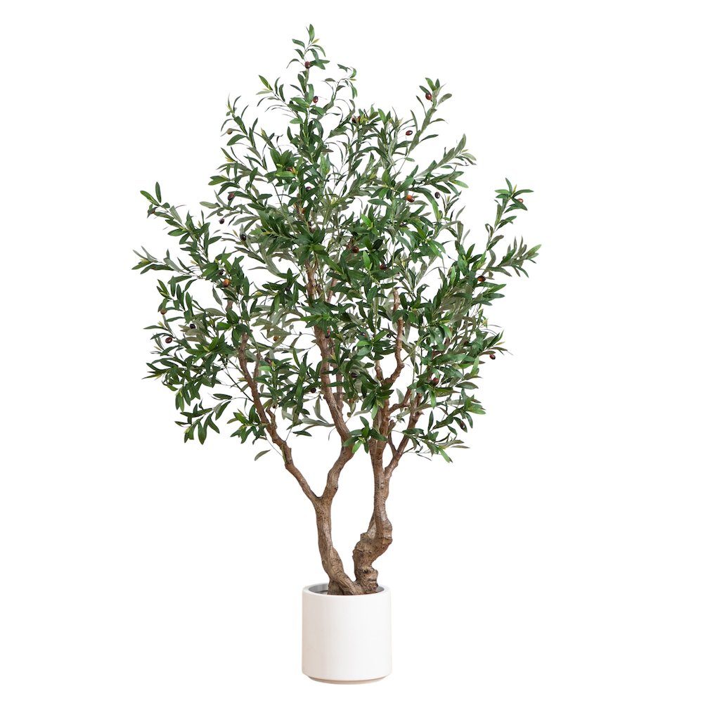 6ft. Artificial Grand Olive Tree in White Decorative Planter. Picture 9