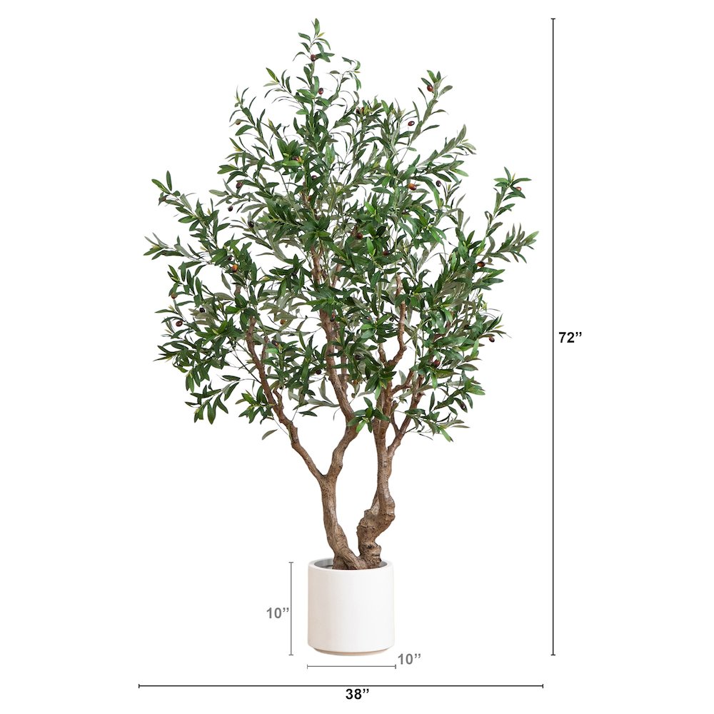 6ft. Artificial Grand Olive Tree in White Decorative Planter. Picture 1