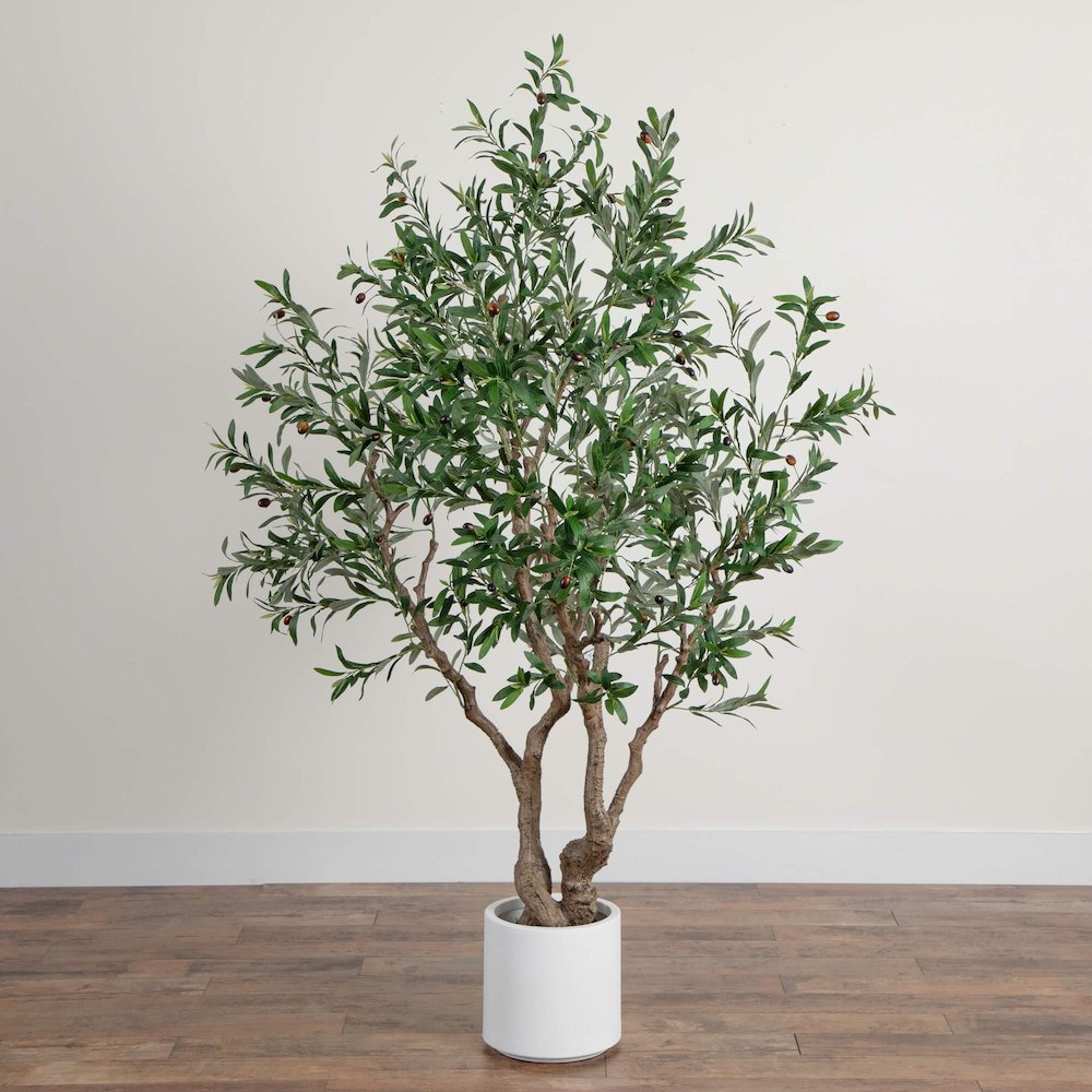 6ft. Artificial Grand Olive Tree in White Decorative Planter. Picture 7