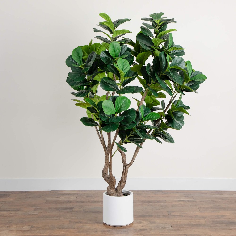 6ft. Artificial Grand Fiddle Leaf Tree in White Decorative Planter. Picture 6