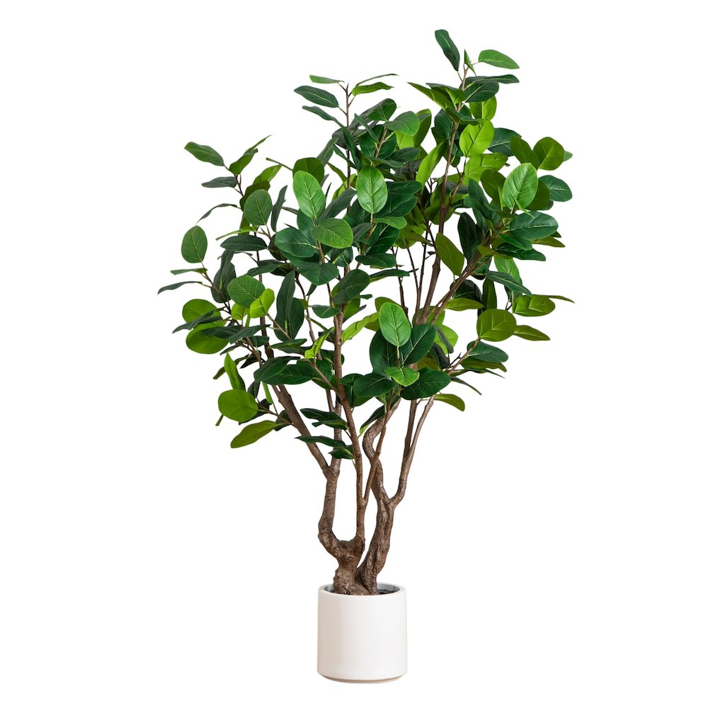 6ft. Artificial Audrey Ficus Leaf Tree in White Decorative Planter. Picture 9
