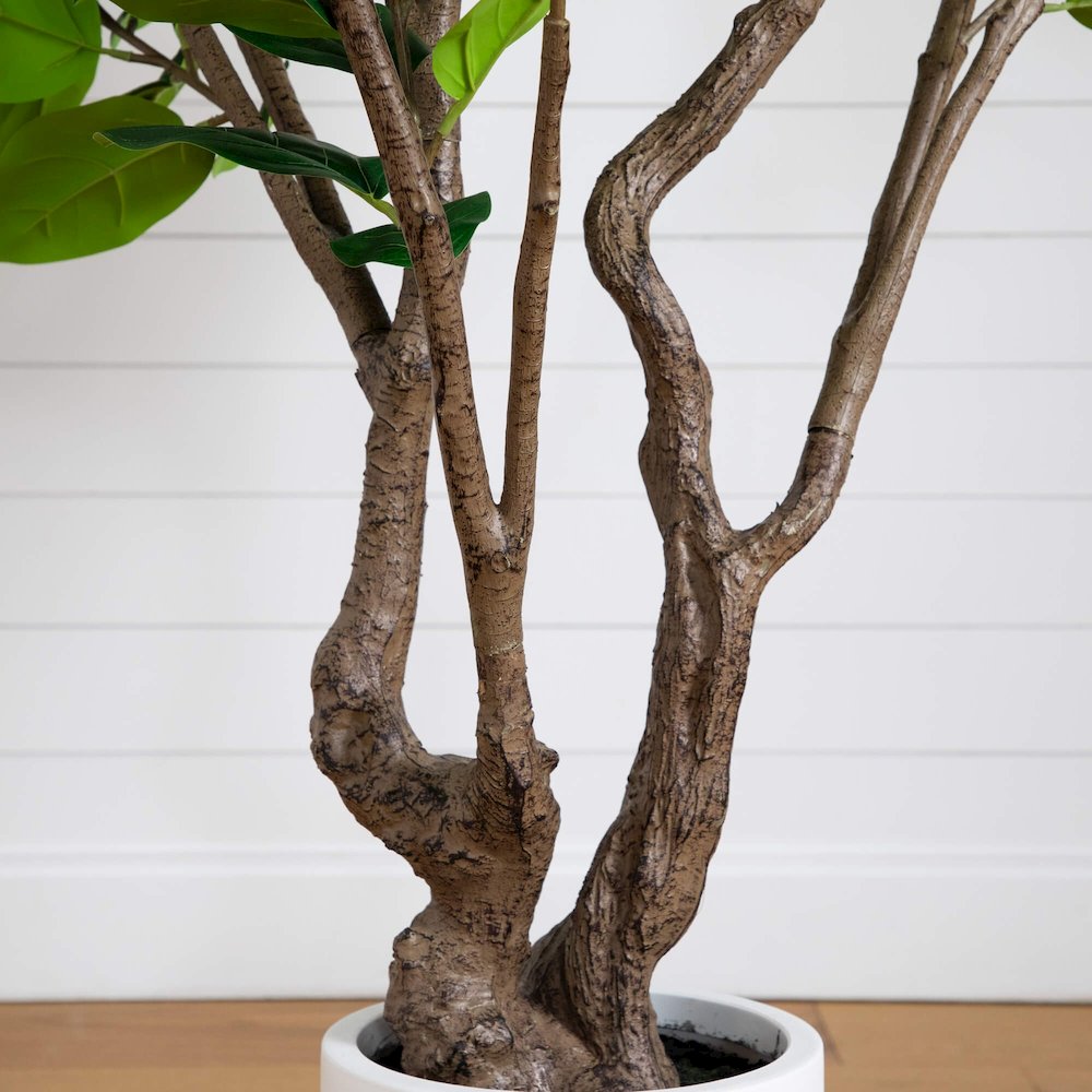 6ft. Artificial Audrey Ficus Leaf Tree in White Decorative Planter. Picture 5