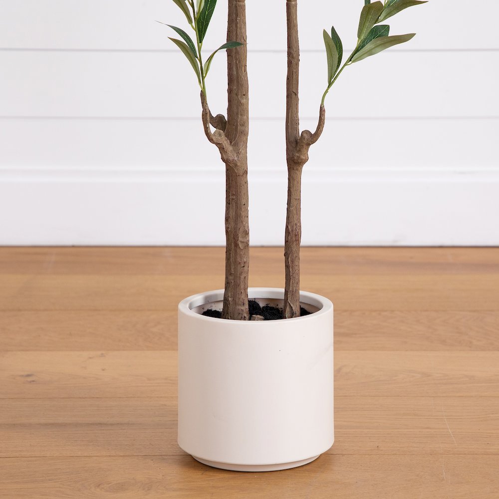 6ft. Artificial Minimalist Olive Tree in White Decorative Planter. Picture 6