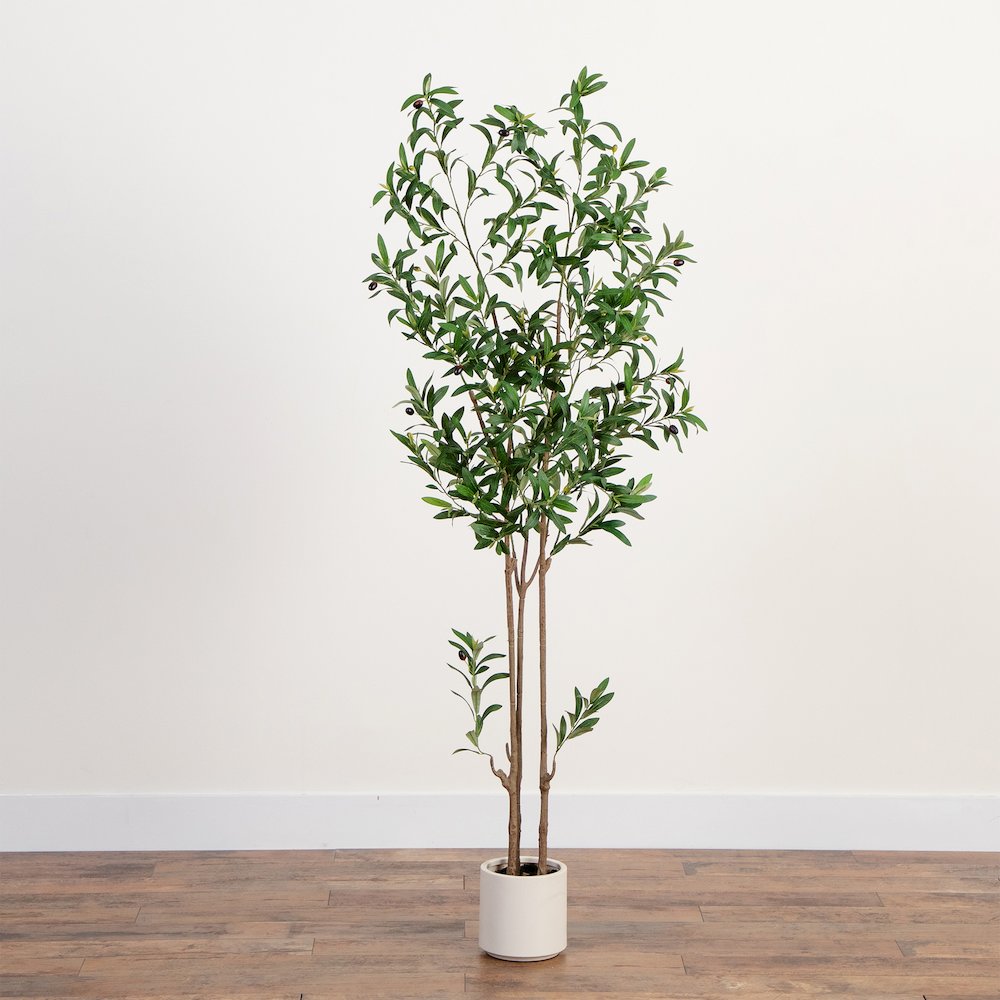 6ft. Artificial Minimalist Olive Tree in White Decorative Planter. Picture 10