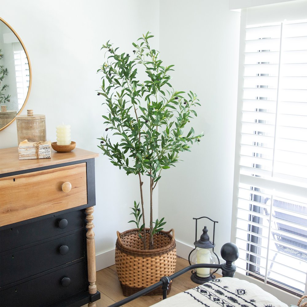 6ft. Artificial Minimalist Olive Tree in White Decorative Planter. Picture 8