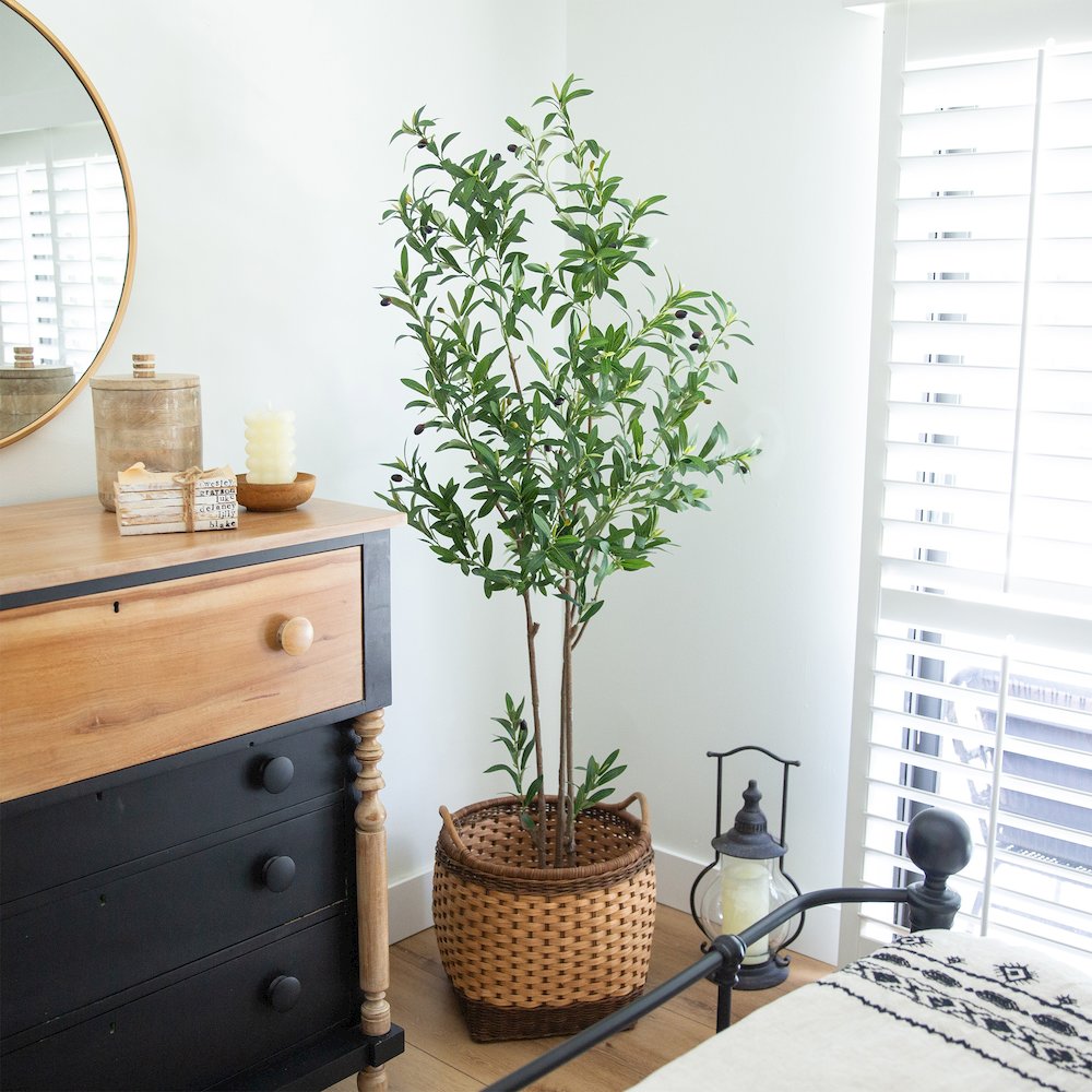 6ft. Artificial Minimalist Olive Tree in White Decorative Planter. Picture 9