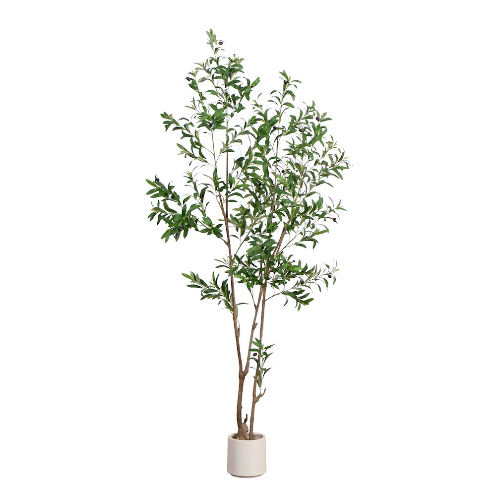 7ft. Artificial Minimalist Olive Tree in White Decorative Planter. Picture 1