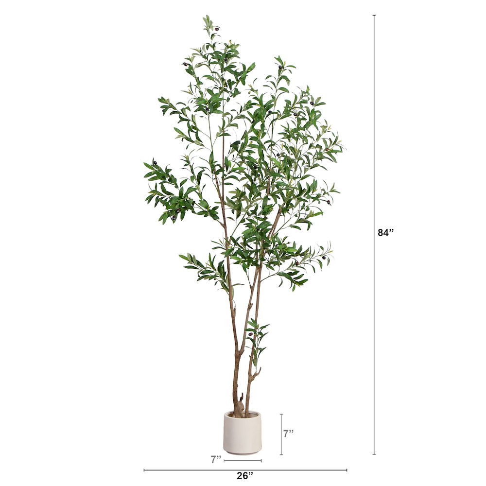 7ft. Artificial Minimalist Olive Tree in White Decorative Planter. Picture 2