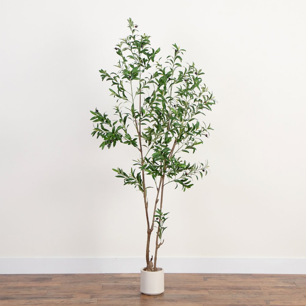 7ft. Artificial Minimalist Olive Tree in White Decorative Planter. Picture 10