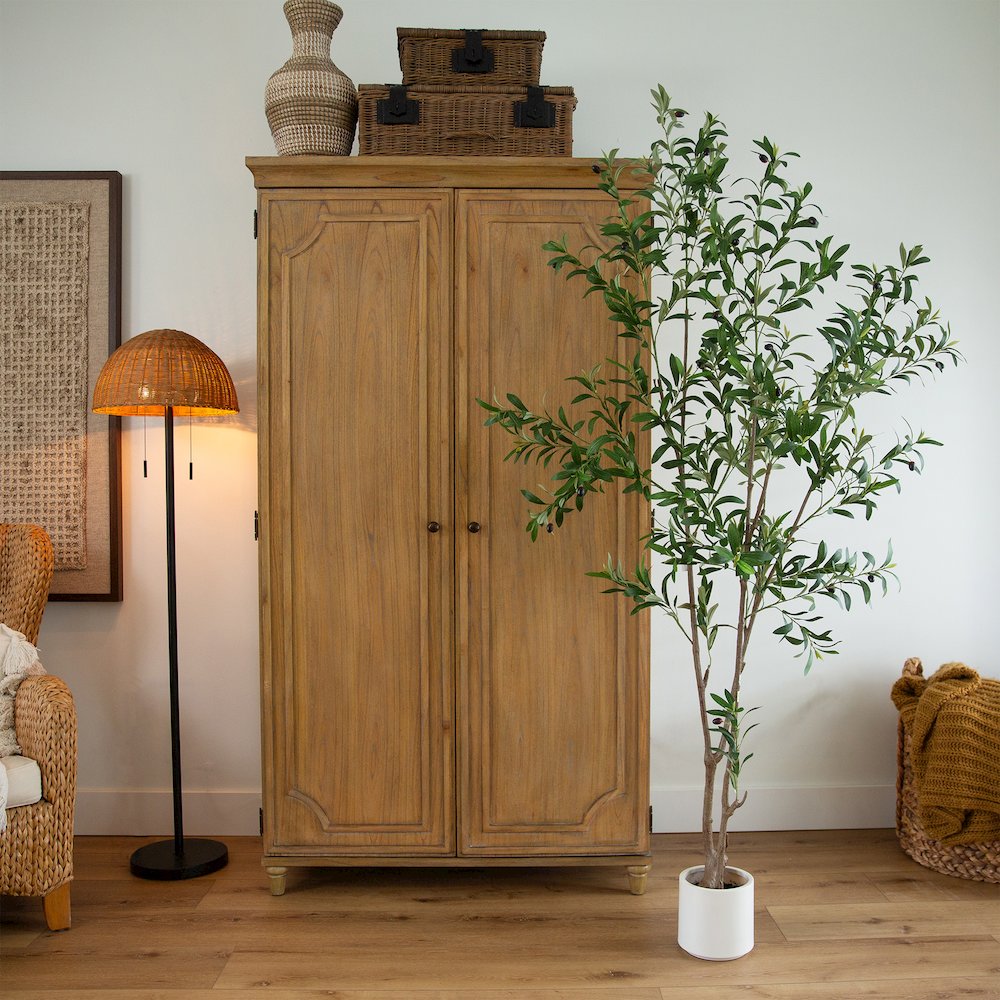 7ft. Artificial Minimalist Olive Tree in White Decorative Planter. Picture 9