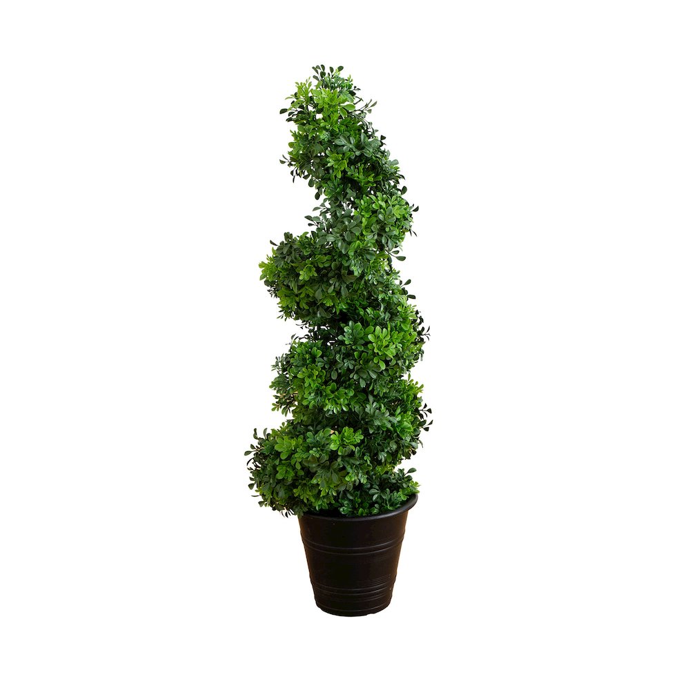 3ft. UV Resistant Boxwood Spiral Topiary Artificial Tree in Decorative Planter. Picture 1