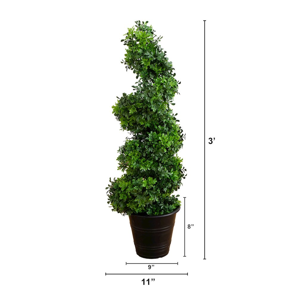 3ft. UV Resistant Boxwood Spiral Topiary Artificial Tree in Decorative Planter. Picture 2