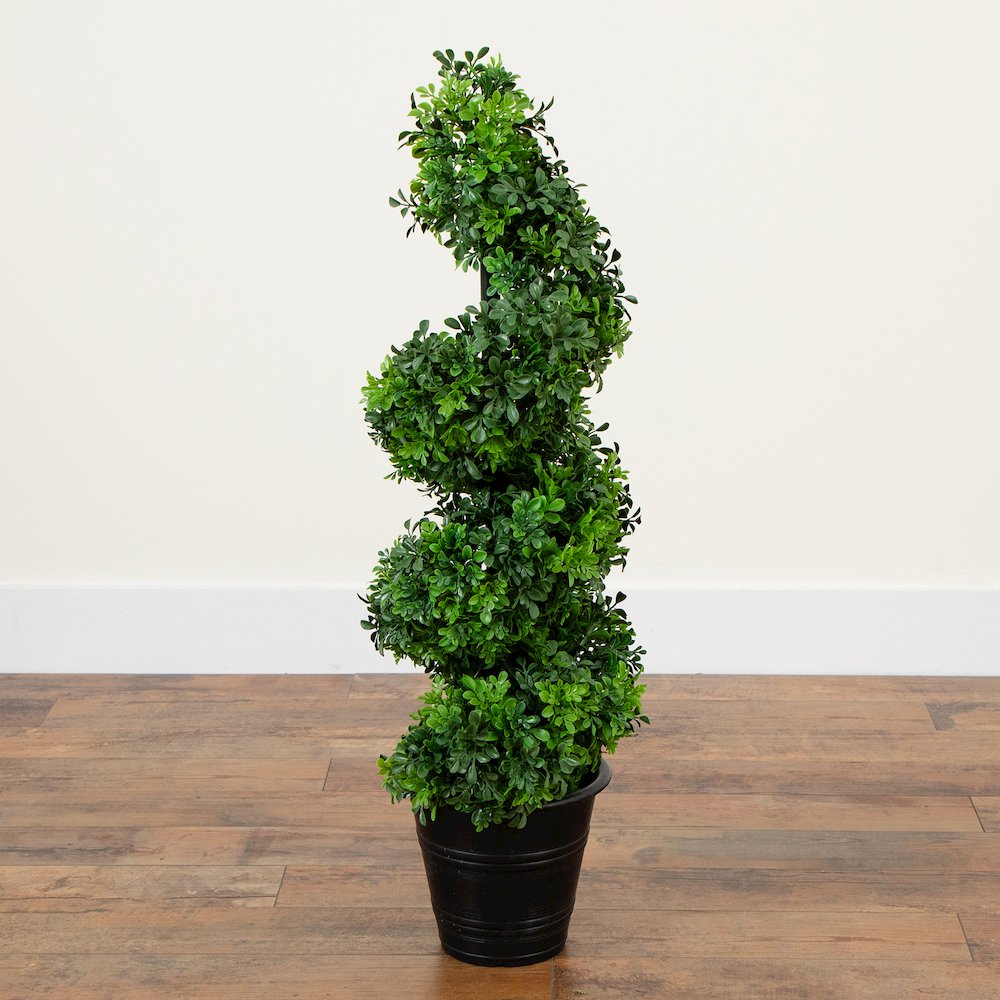 3ft. UV Resistant Boxwood Spiral Topiary Artificial Tree in Decorative Planter. Picture 5