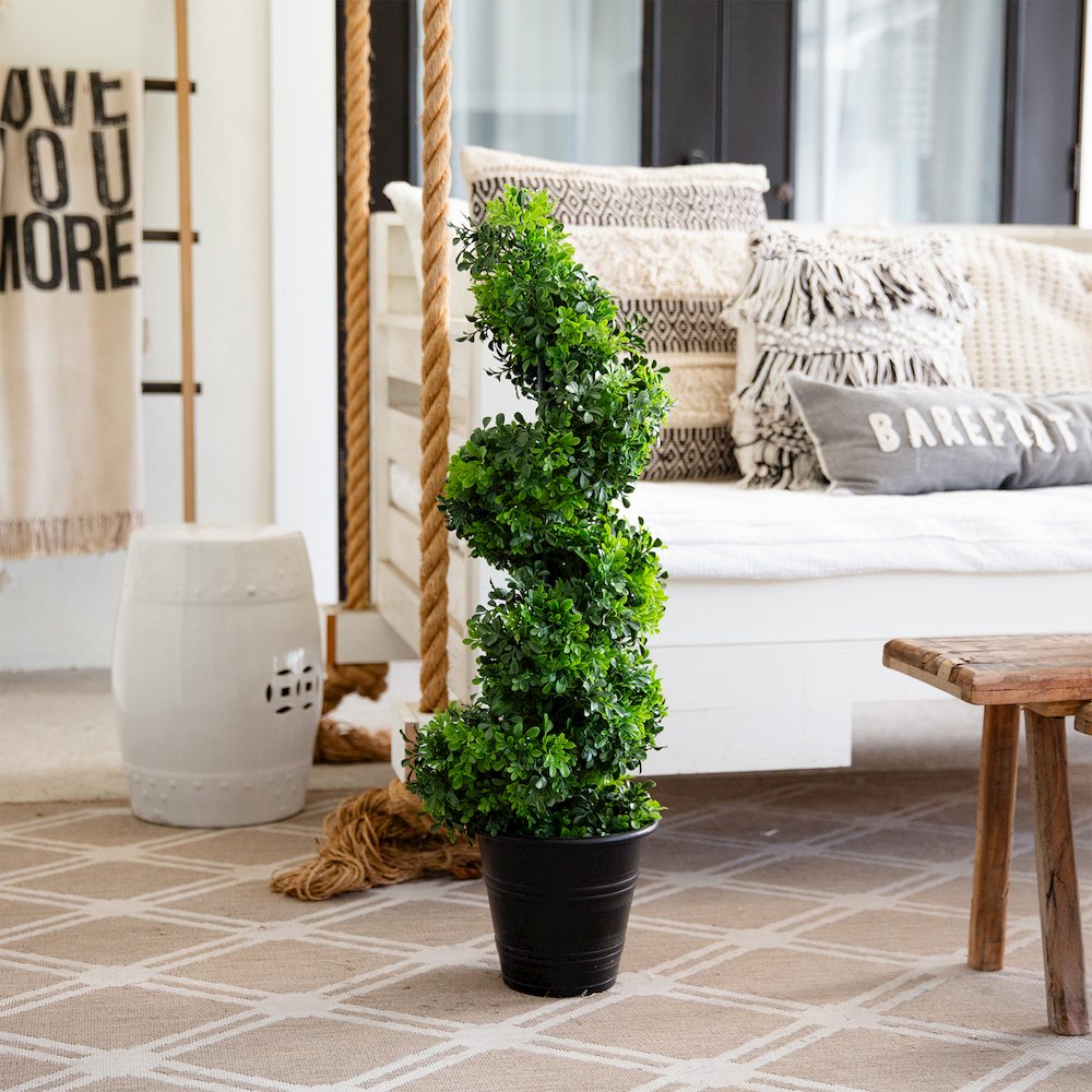 3ft. UV Resistant Boxwood Spiral Topiary Artificial Tree in Decorative Planter. Picture 4