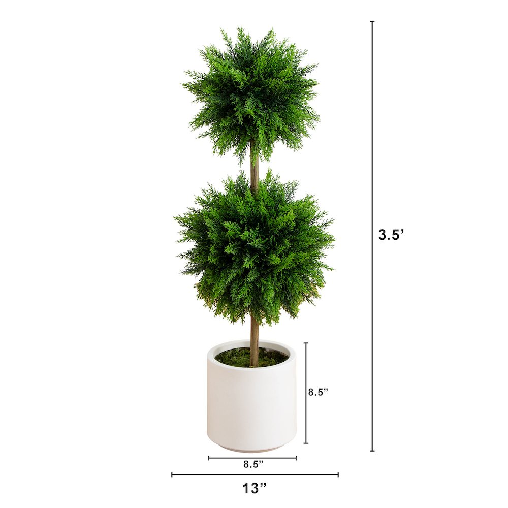 3.5ft. UV Resistant Artificial Cedar Double Ball Topiary Tree. Picture 2