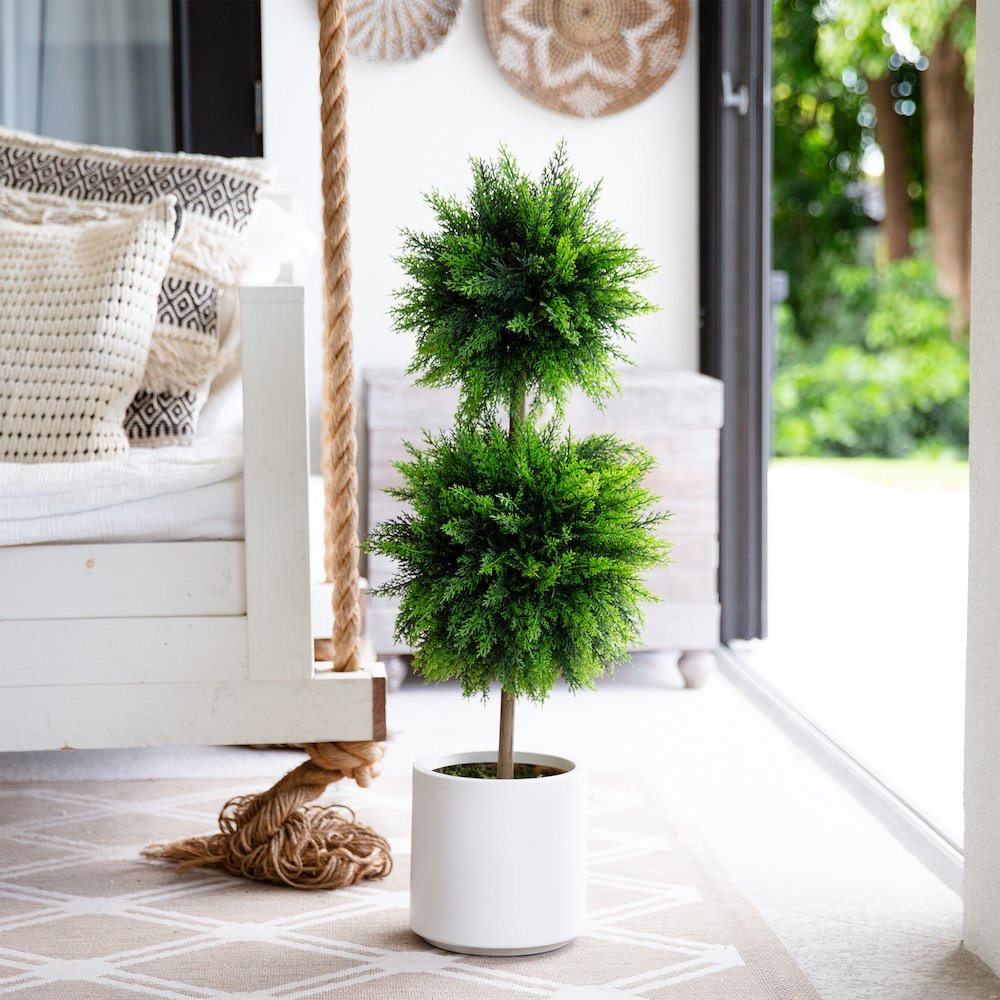 3.5ft. UV Resistant Artificial Cedar Double Ball Topiary Tree. Picture 6