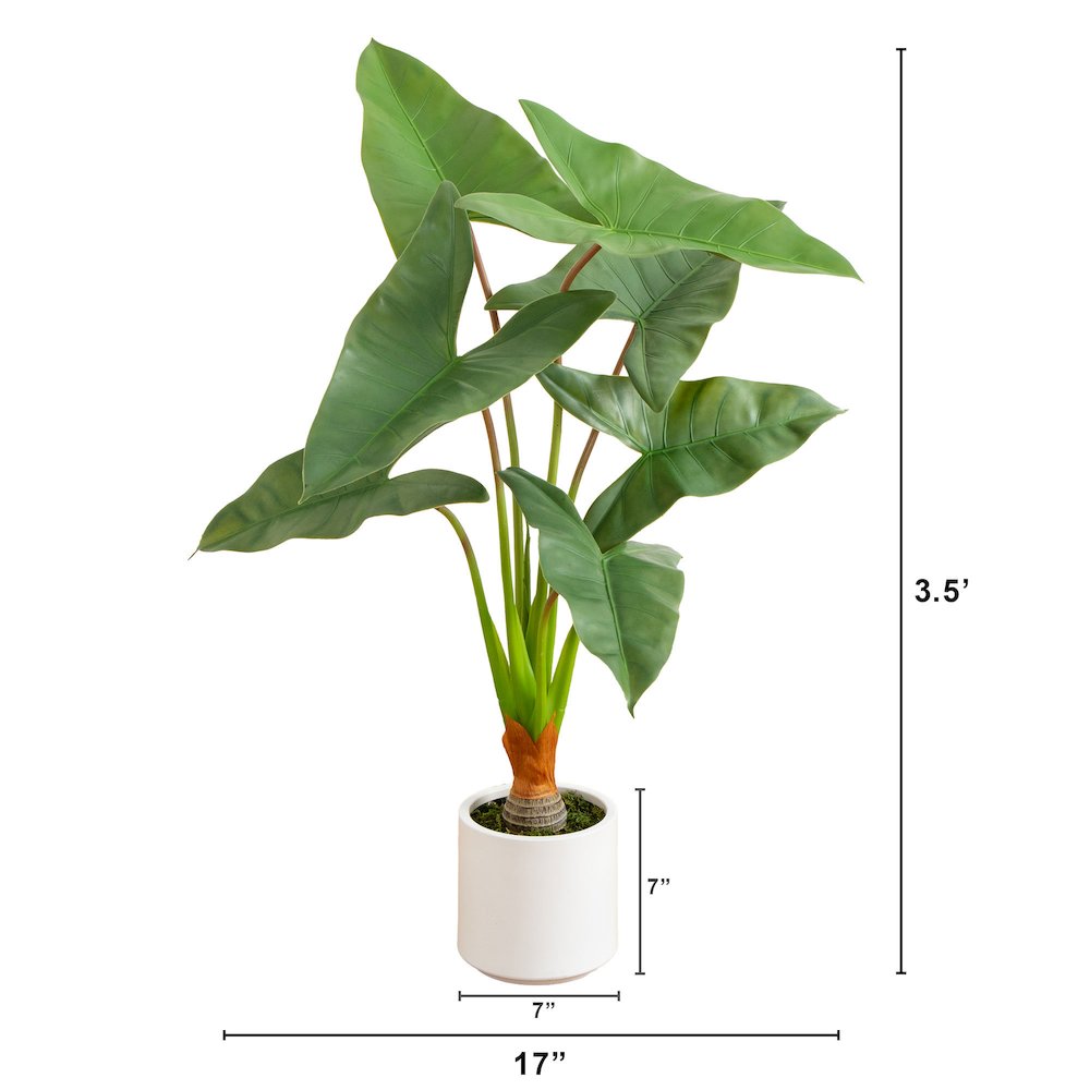 3.5ft. Artificial Arrowhead Philodendron in White Decorative Planter. Picture 2